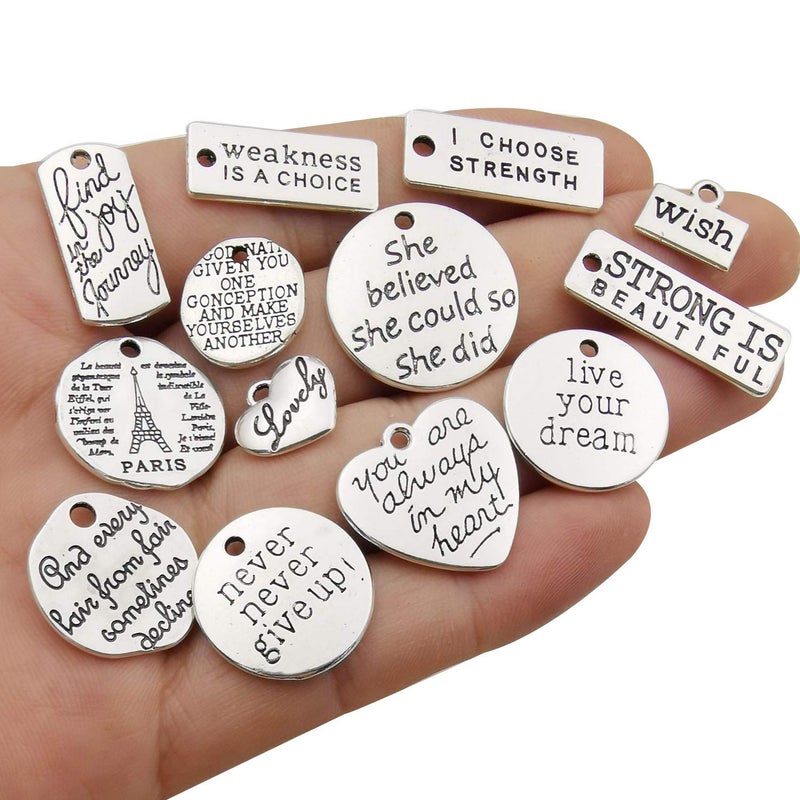 WOCRAFT 40pcs Inspiration Words Charms Craft Supplies Beads Charms Pendants for Jewelry Making Crafting Findings Accessory for DIY Necklace Bracelet (M331) - Image 3